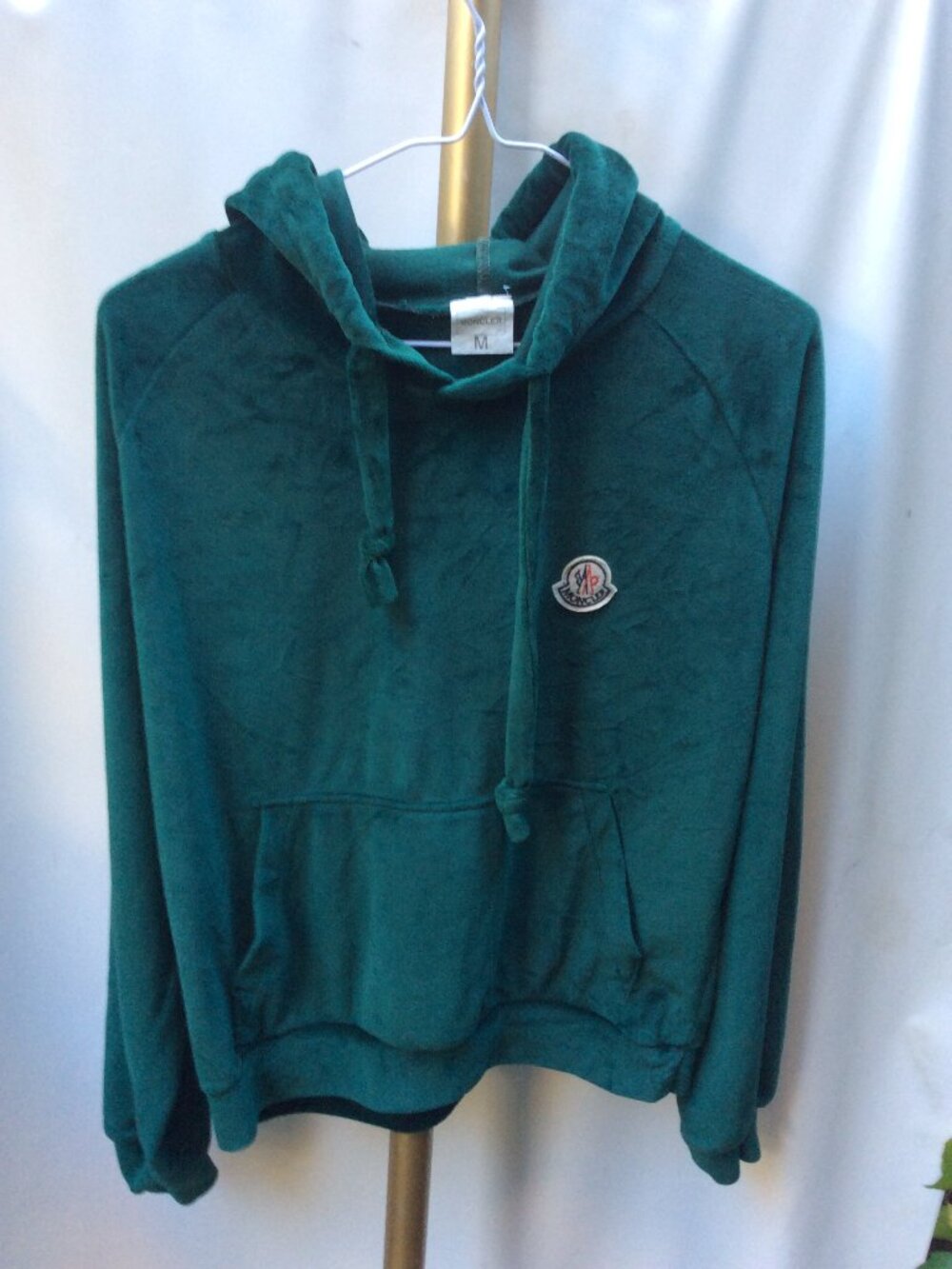 Moncler Velour Logo Patch Pullover Hoodie Size M
